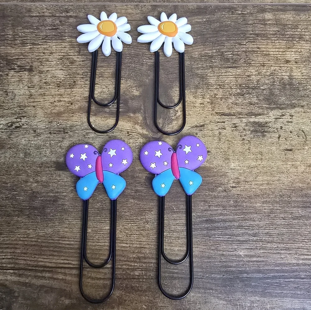 4 Butterfly and Daisy Large Paperclip Bookmark Set